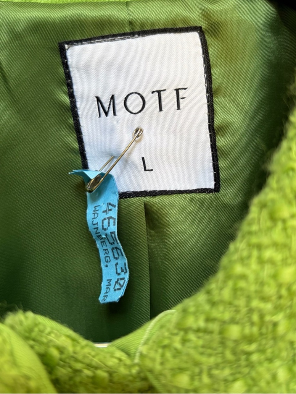 MOTF Cropped Green Bouclé Blazer Jacket Size L - Picture 8 of 10